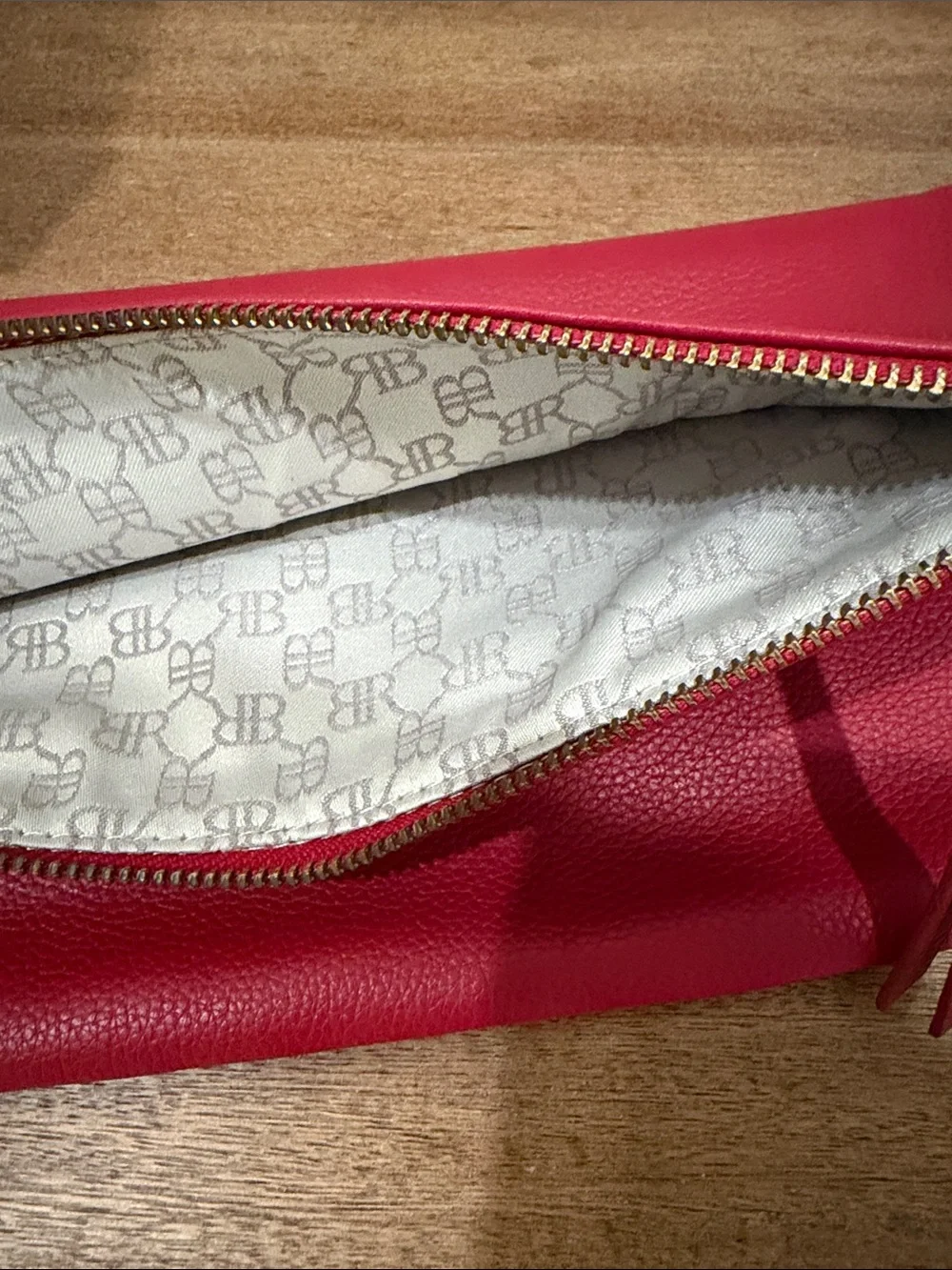 Banana Republic Red Leather Wristlet Clutch with gold zipper